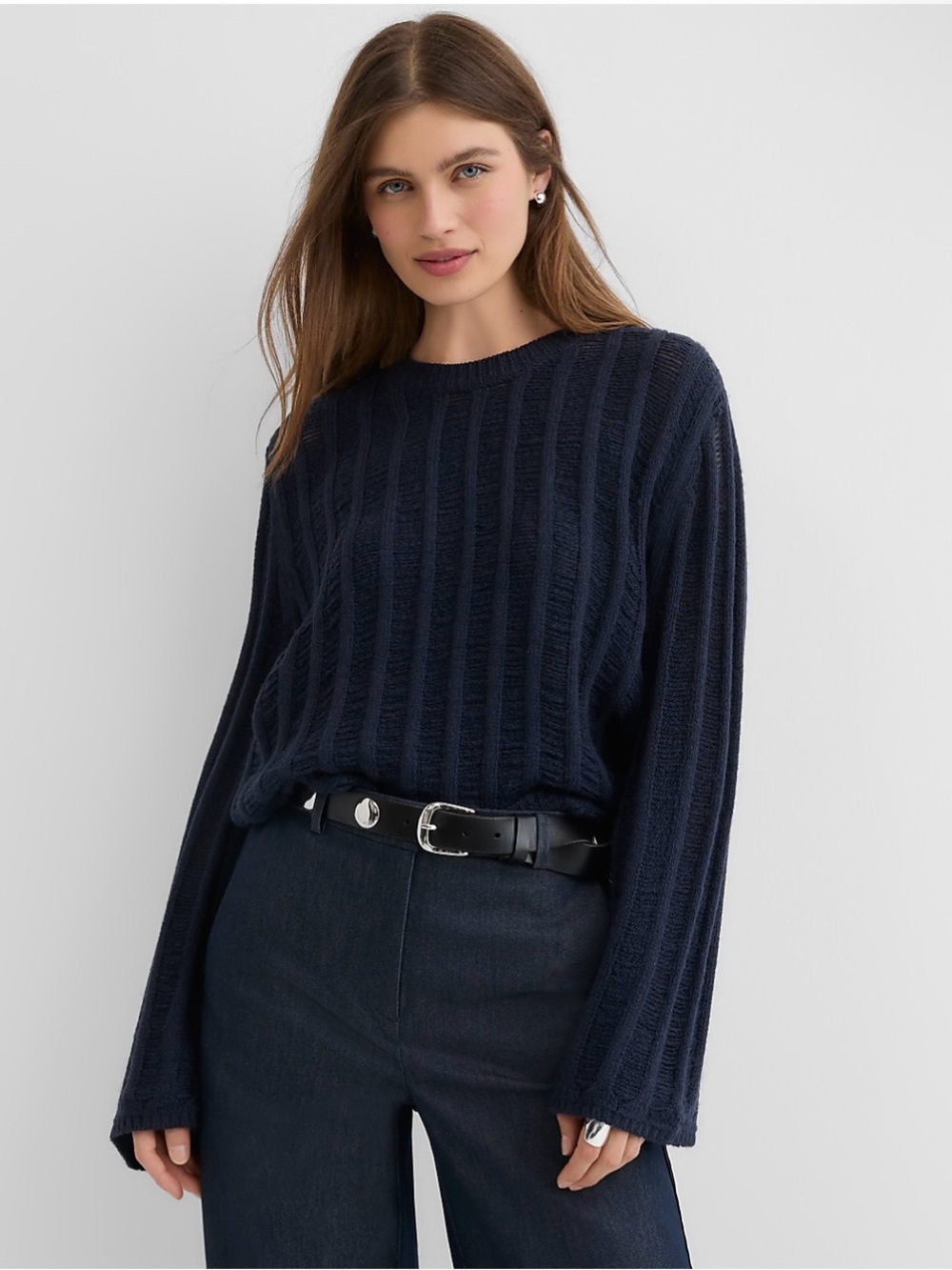 Loft - Navy Ribbed Crewneck Sweater - Brand: